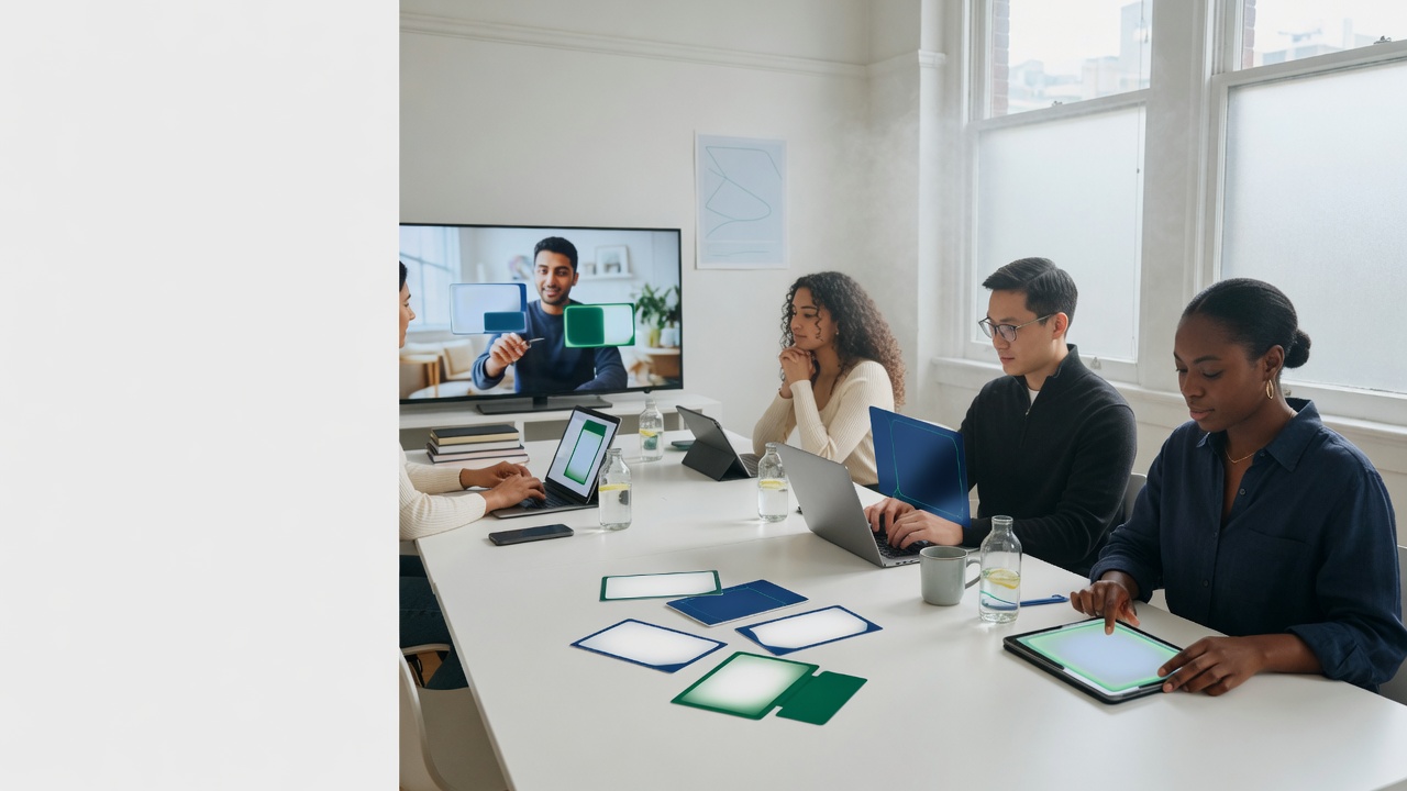A polished collaboration scene representing nonprofits and remote skilled volunteers working together
